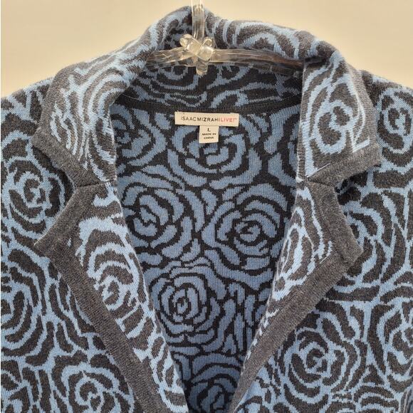 Isaac Mizrahi Live Blue Gray Knit Floral Resort Wear 2 Button Sweater Jacket - Picture 6 of 13